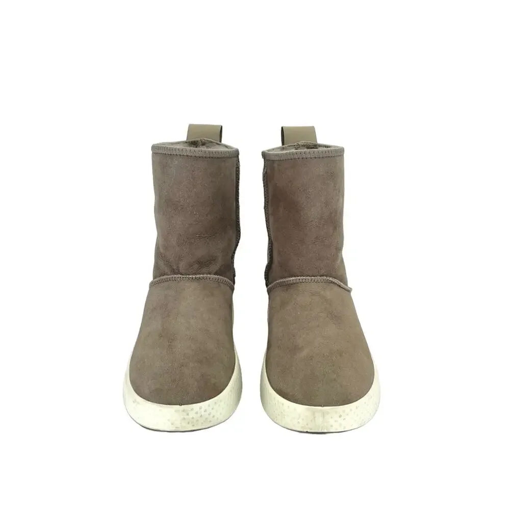 Ecco Women Taupe Winter Boot Size 5-5.5 Leather Shearling Lined Foldable Bootie